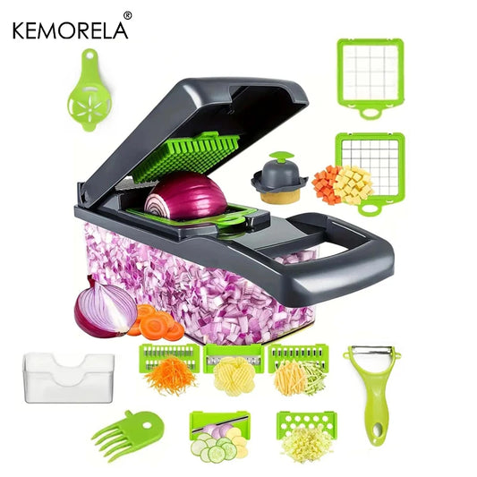 Gadget Kingdom™14-in-1 Multifunctional Vegetable Chopper - Onion Slicer, Food Grater, and Dicer - Kitchen Food Prep Tool - UK Quality