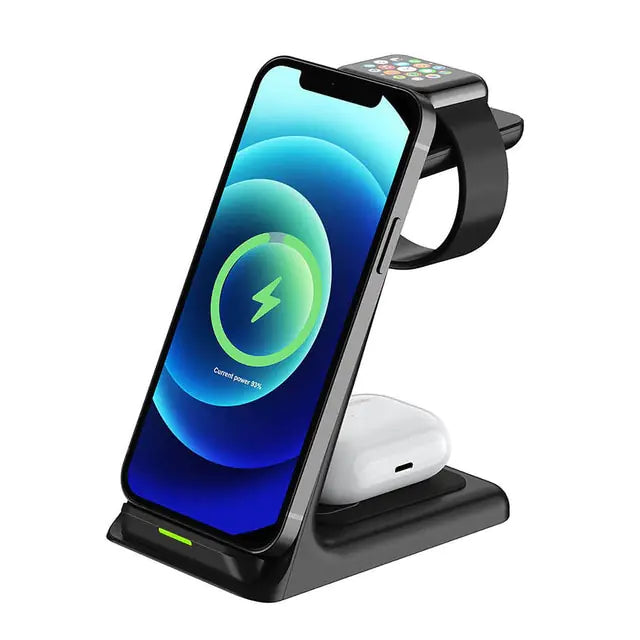 Gadget Kingdom™  3 in 1 20W3-in-1 Wireless Charger Stand – 20W Fast Charging Dock for iPhone, Apple Watch, and AirPods, UK Certified Wireless Charger Stand Dock