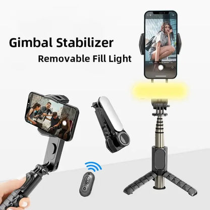 Handheld Gimbal Stabilizer Mini Selfie Stick Tripod with Removable Fill Light