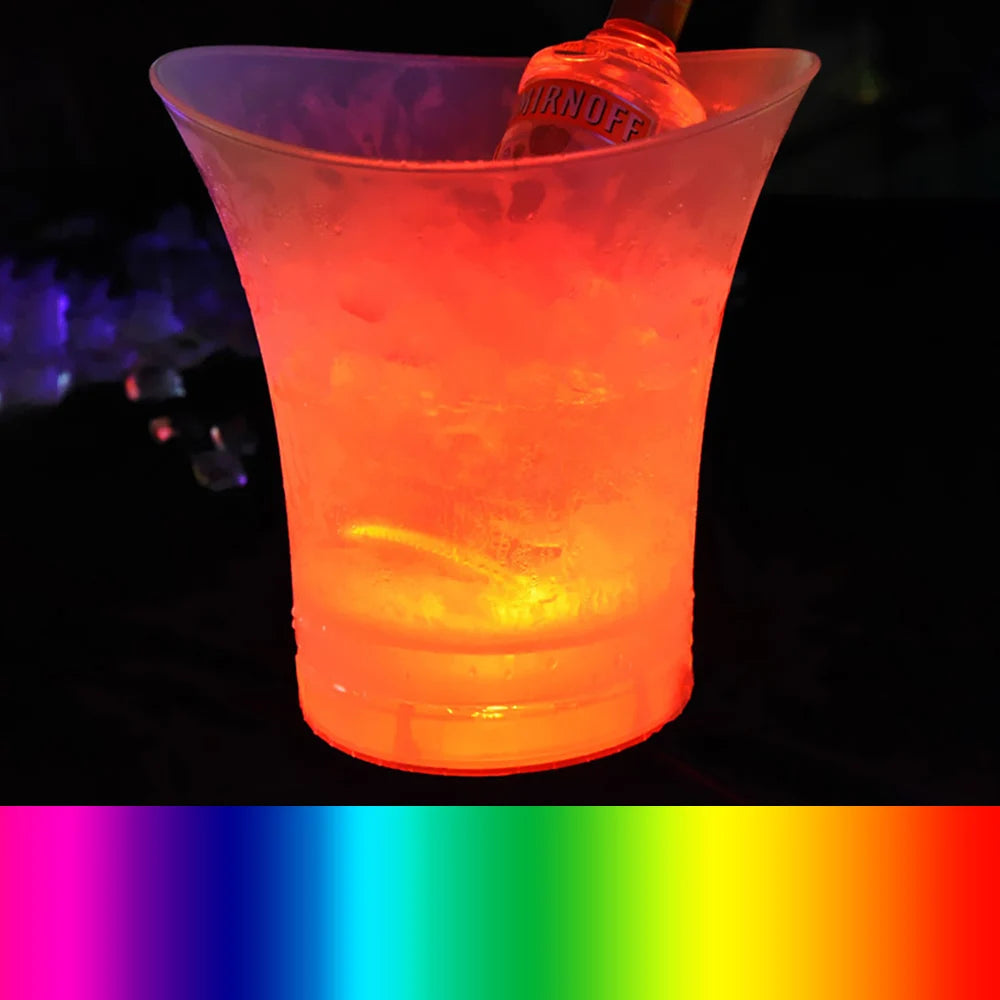 5L LED Light-Up Waterproof Plastic Ice Bucket – Champagne & Beer Cooler for Bars, Parties, Nightclubs, 4-Color LED