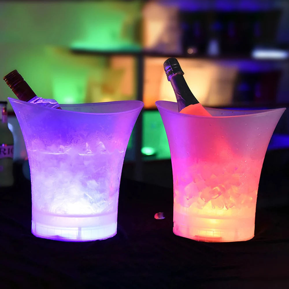 5L LED Light-Up Waterproof Plastic Ice Bucket – Champagne & Beer Cooler for Bars, Parties, Nightclubs, 4-Color LED