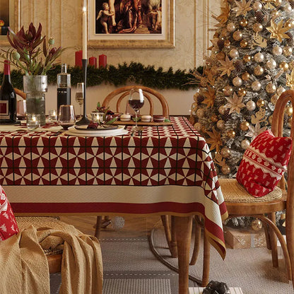 Red Christmas Tablecloth: Festive Rectangular Printed Tablecloth for Home & Hotel Décor – Thick Dustproof Holiday Table Cover