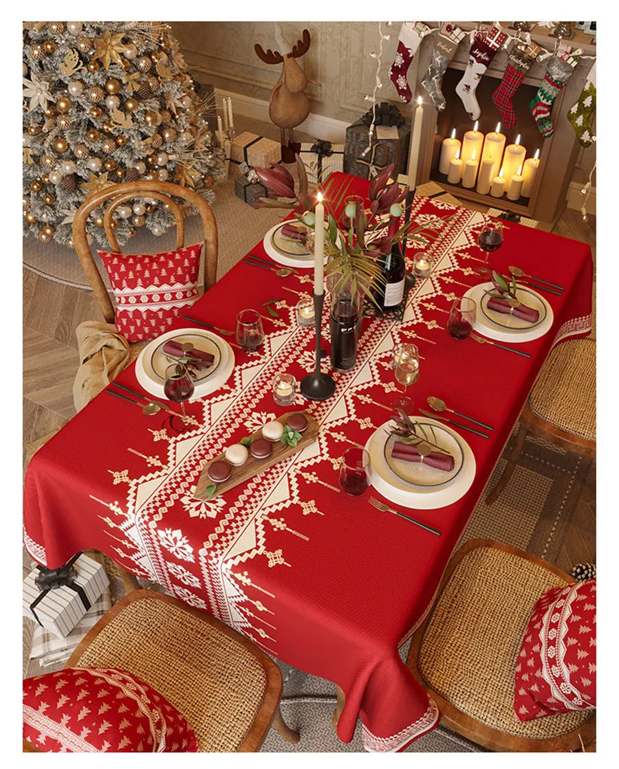 Red Christmas Tablecloth: Festive Rectangular Printed Tablecloth for Home & Hotel Décor – Thick Dustproof Holiday Table Cover