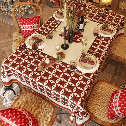 Red Christmas Tablecloth: Festive Rectangular Printed Tablecloth for Home & Hotel Décor – Thick Dustproof Holiday Table Cover