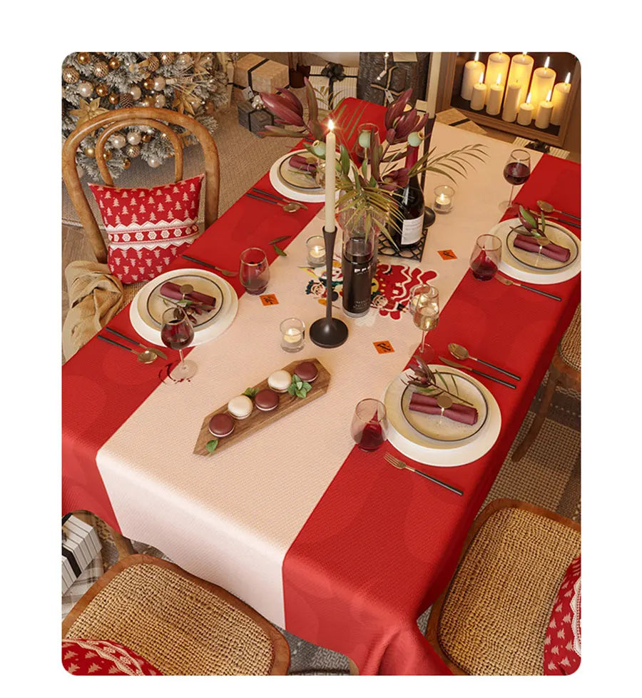 Red Christmas Tablecloth: Festive Rectangular Printed Tablecloth for Home & Hotel Décor – Thick Dustproof Holiday Table Cover