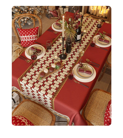 Red Christmas Tablecloth: Festive Rectangular Printed Tablecloth for Home & Hotel Décor – Thick Dustproof Holiday Table Cover