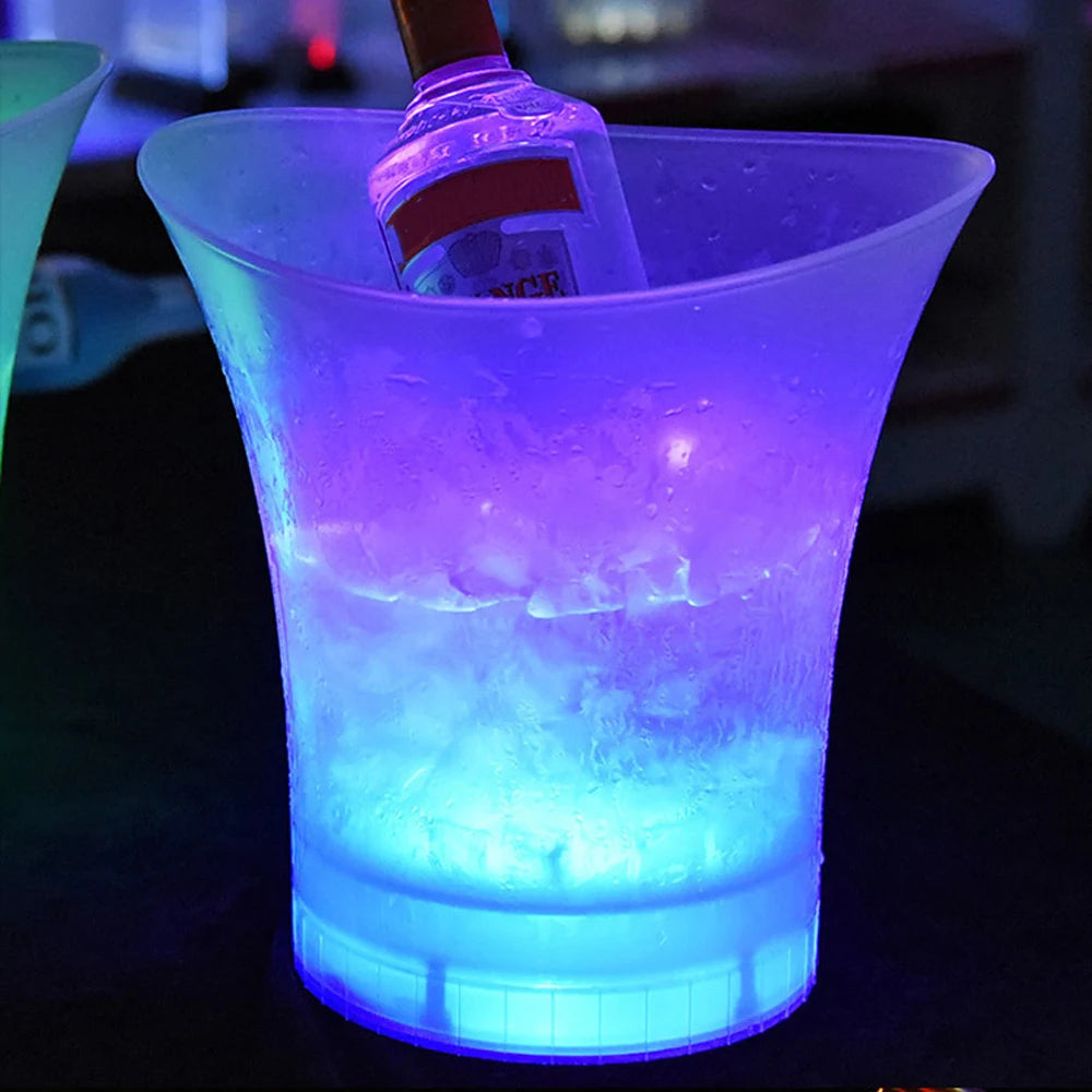 5L LED Light-Up Waterproof Plastic Ice Bucket – Champagne & Beer Cooler for Bars, Parties, Nightclubs, 4-Color LED