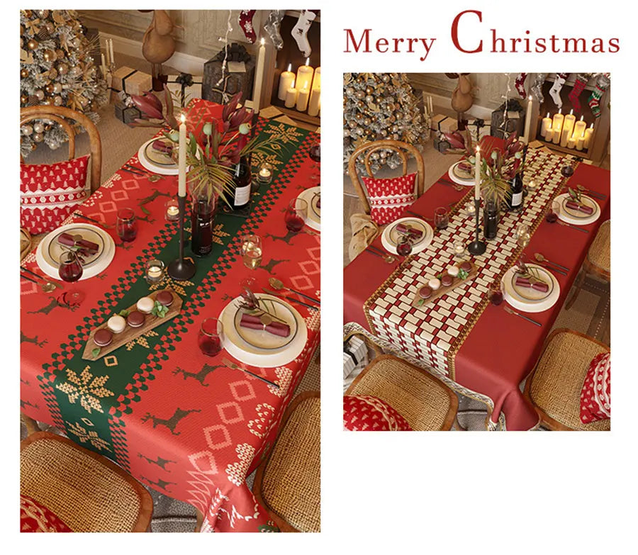 Red Christmas Tablecloth: Festive Rectangular Printed Tablecloth for Home & Hotel Décor – Thick Dustproof Holiday Table Cover