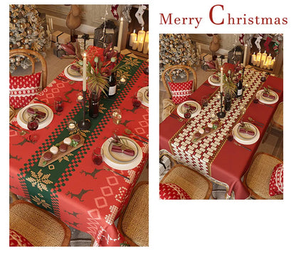 Red Christmas Tablecloth: Festive Rectangular Printed Tablecloth for Home & Hotel Décor – Thick Dustproof Holiday Table Cover