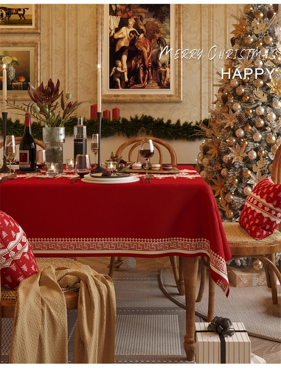 Red Christmas Tablecloth: Festive Rectangular Printed Tablecloth for Home & Hotel Décor – Thick Dustproof Holiday Table Cover