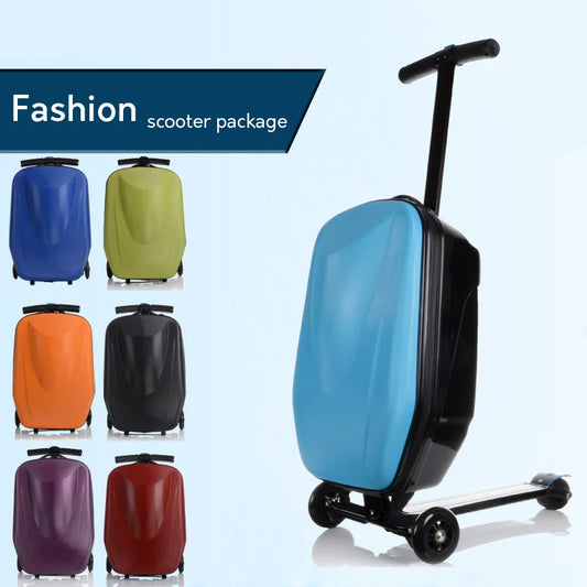 Cool scooter luggage bag suitcase with wheels skateboard carry ons luggage travel trolley case man women luggage