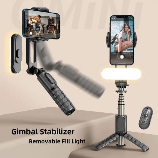 Handheld Gimbal Stabilizer Mini Selfie Stick Tripod with Removable Fill Light