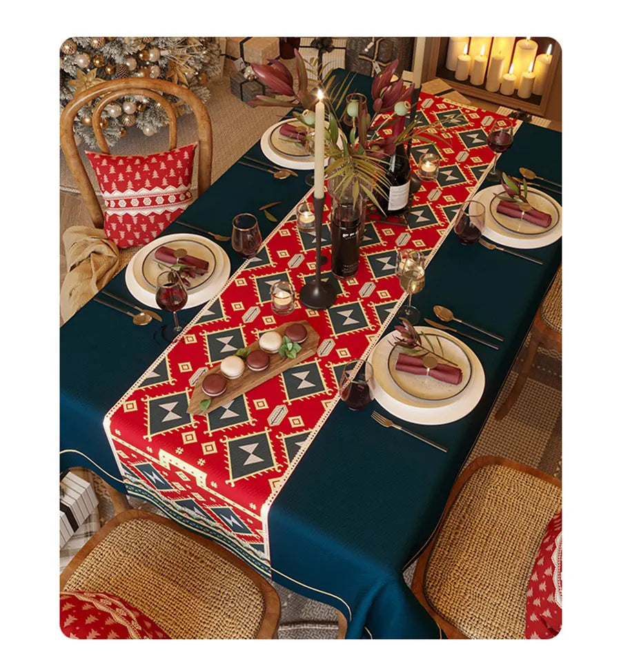 Red Christmas Tablecloth: Festive Rectangular Printed Tablecloth for Home & Hotel Décor – Thick Dustproof Holiday Table Cover