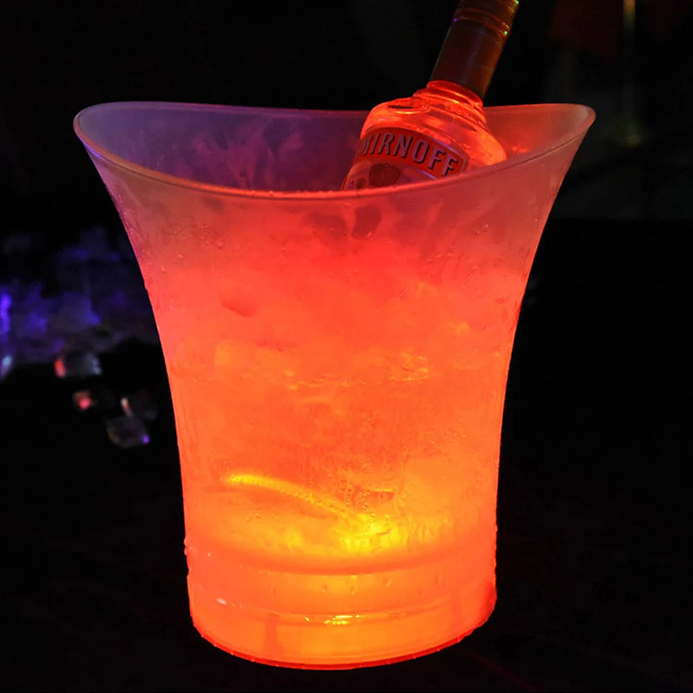 5L LED Light-Up Waterproof Plastic Ice Bucket – Champagne & Beer Cooler for Bars, Parties, Nightclubs, 4-Color LED