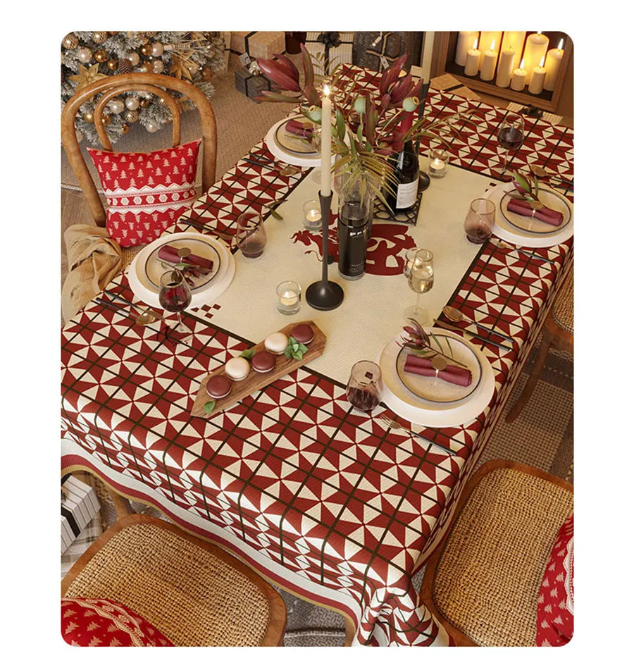 Red Christmas Tablecloth: Festive Rectangular Printed Tablecloth for Home & Hotel Décor – Thick Dustproof Holiday Table Cover