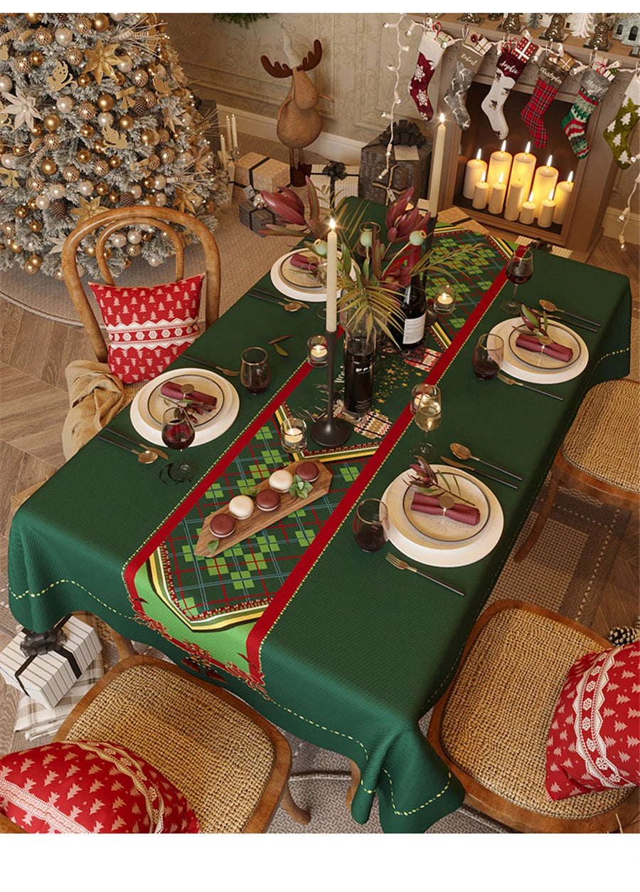 Red Christmas Tablecloth: Festive Rectangular Printed Tablecloth for Home & Hotel Décor – Thick Dustproof Holiday Table Cover