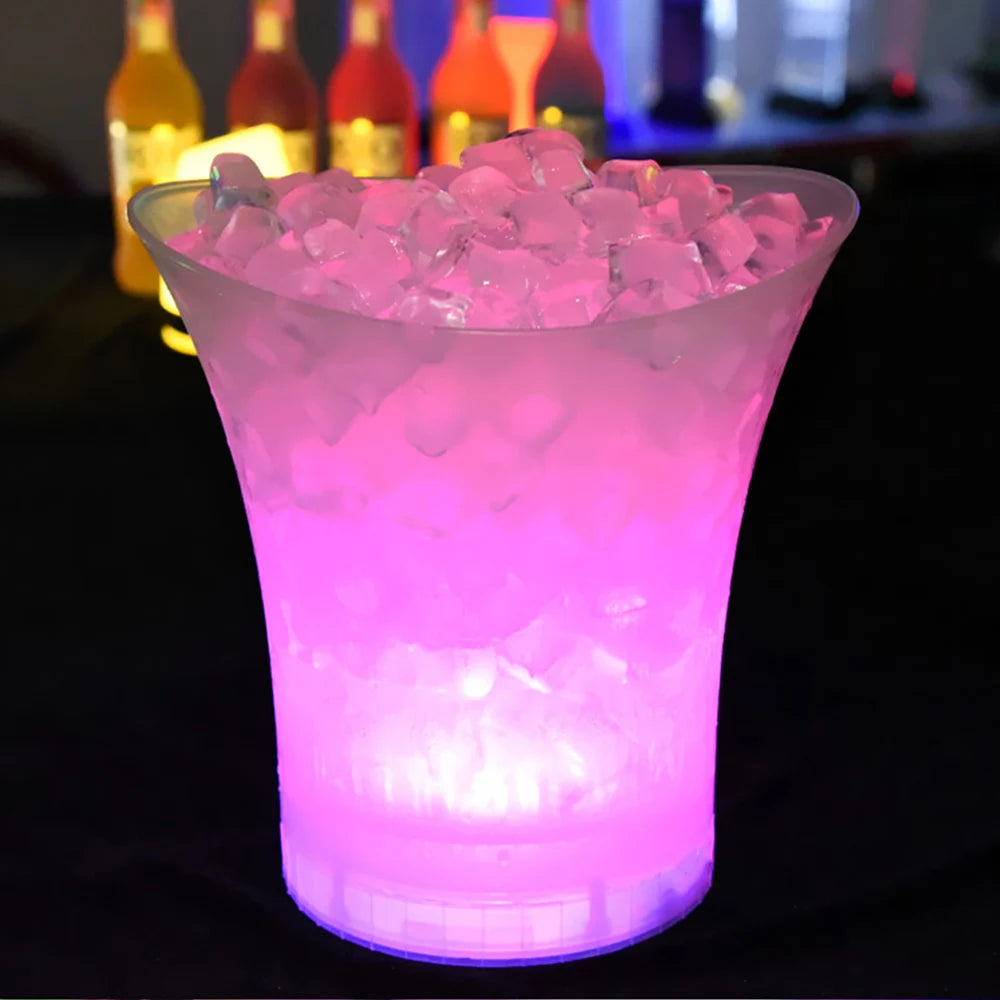 5L LED Light-Up Waterproof Plastic Ice Bucket – Champagne & Beer Cooler for Bars, Parties, Nightclubs, 4-Color LED