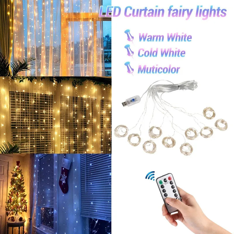 Christmas Curtain Lights Garland – Merry Christmas Indoor & Outdoor Festive Lighting Decoration