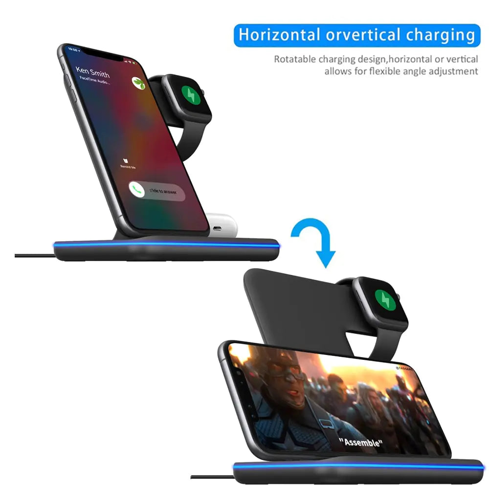 Gadget Kingdom™ 15W 3-in-1 Wireless Charger - Fast Charging Station for Phones, Smartwatches, and Earbuds - UK Quality