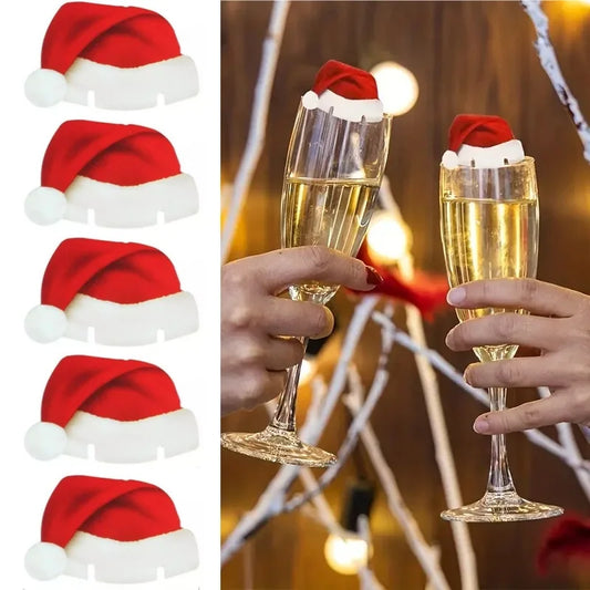 30 Pcs Christmas Cup Cards – Santa Hat Wine Glass Decorations & Champagne Glass Paper Labels for New Year Dinner & Table Ornaments