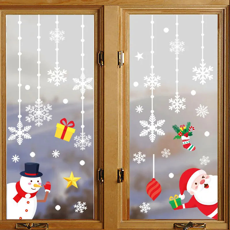 Christmas Window Stickers – Santa, Elk & Snowflake Static Cling Decals for Festive Glass & Wall Décor