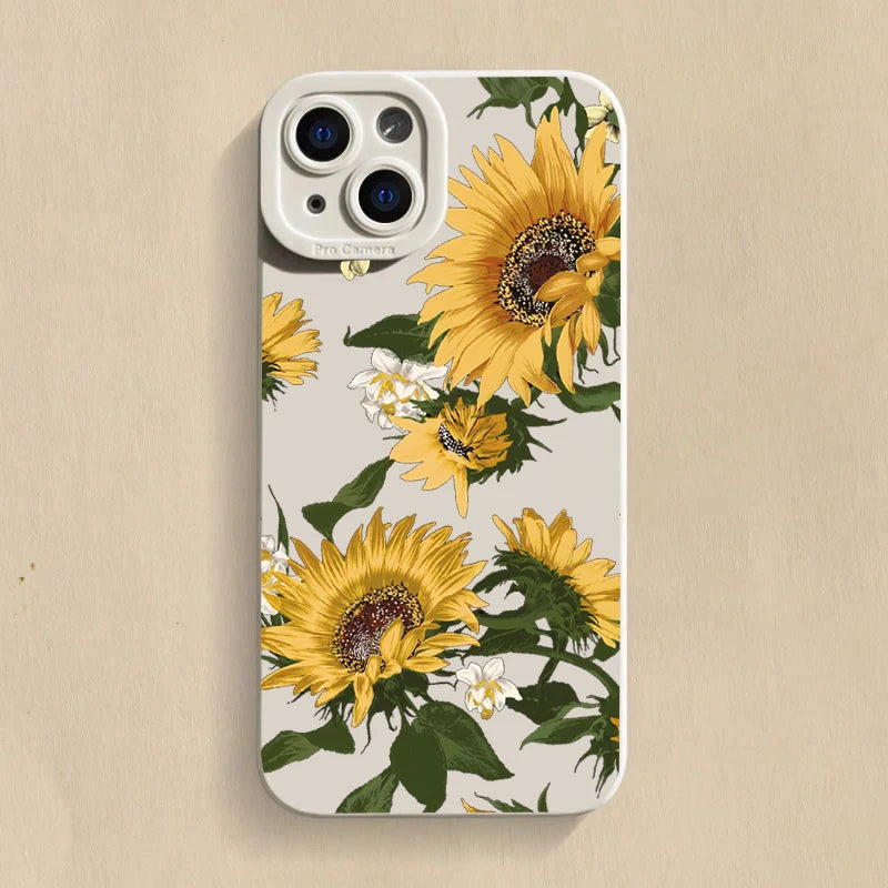 Cute Sunflower Silicone Phone Case for iPhone 13-16 Pro Max- Shockproof Soft Cover