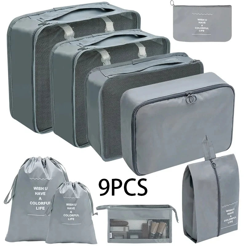 8/10-Piece Travel Storage Bag Set - Large Capacity Toiletries, Cosmetics, and Clothing Organizers for Efficient Packing