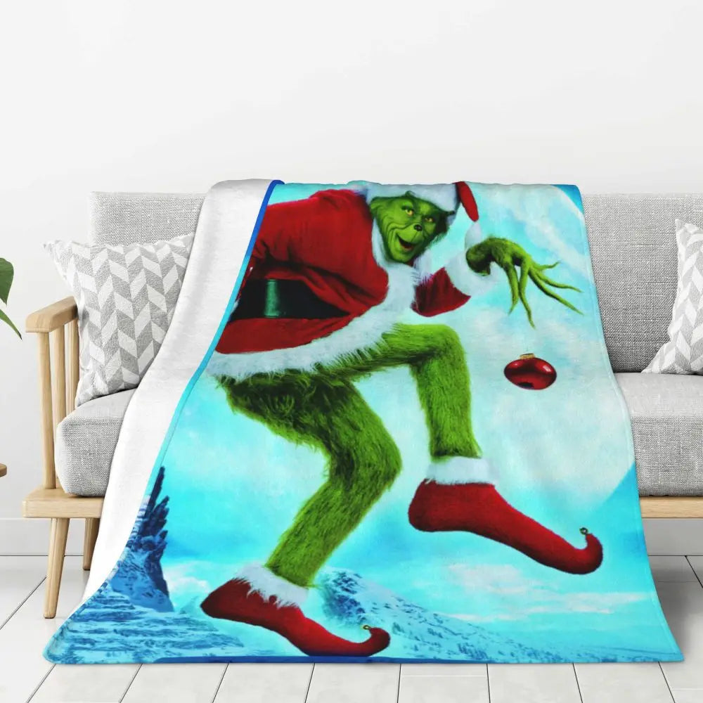 3D Grinch Flannel Blanket – Cozy Christmas Gift for Home, Office, and Travel