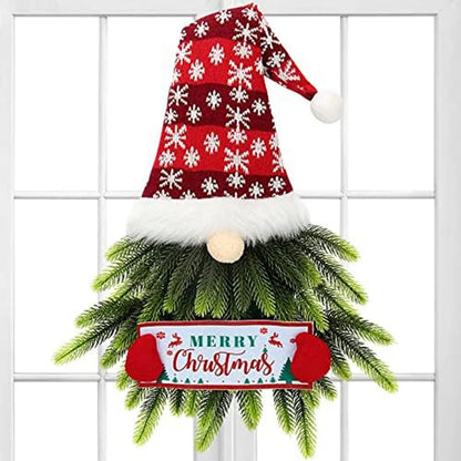 Festive Christmas Wreath with Santa Hanging Sign: Artificial Holiday Décor for Front Door, Windows, and Walls