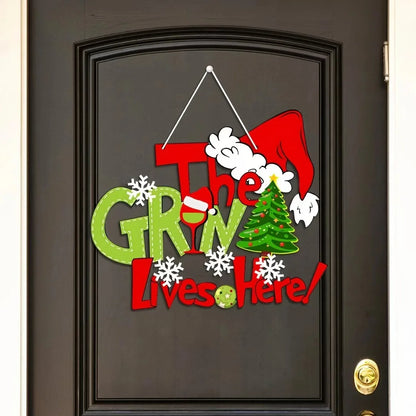 Wooden Christmas Hanging Sign: Santa Hat & Elves Door Decoration for Holiday Parties, New Year Home Décor