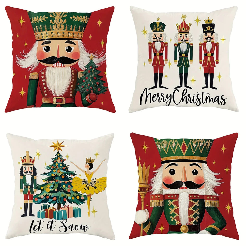 Christmas Nutcracker Pillowcase: Merry Christmas & New Year Gift – Holiday Sofa Cushion Cover for Bedroom & Room Décor