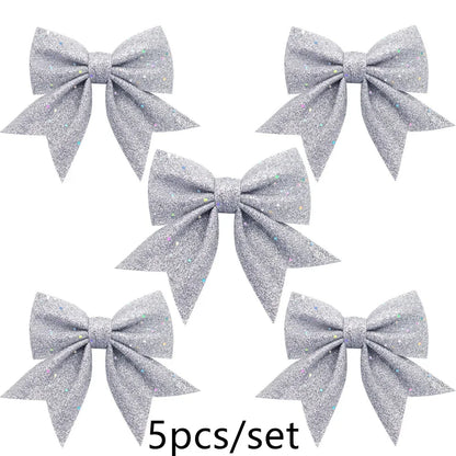 5PCS Glittering 14cm Christmas Bows: Decorative Tree Ornaments for Festive Holiday & Party Décor