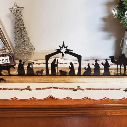 Nativity Scene Tealight Holder: Metal Silhouette & Wooden Candle Holder for Christmas Décor