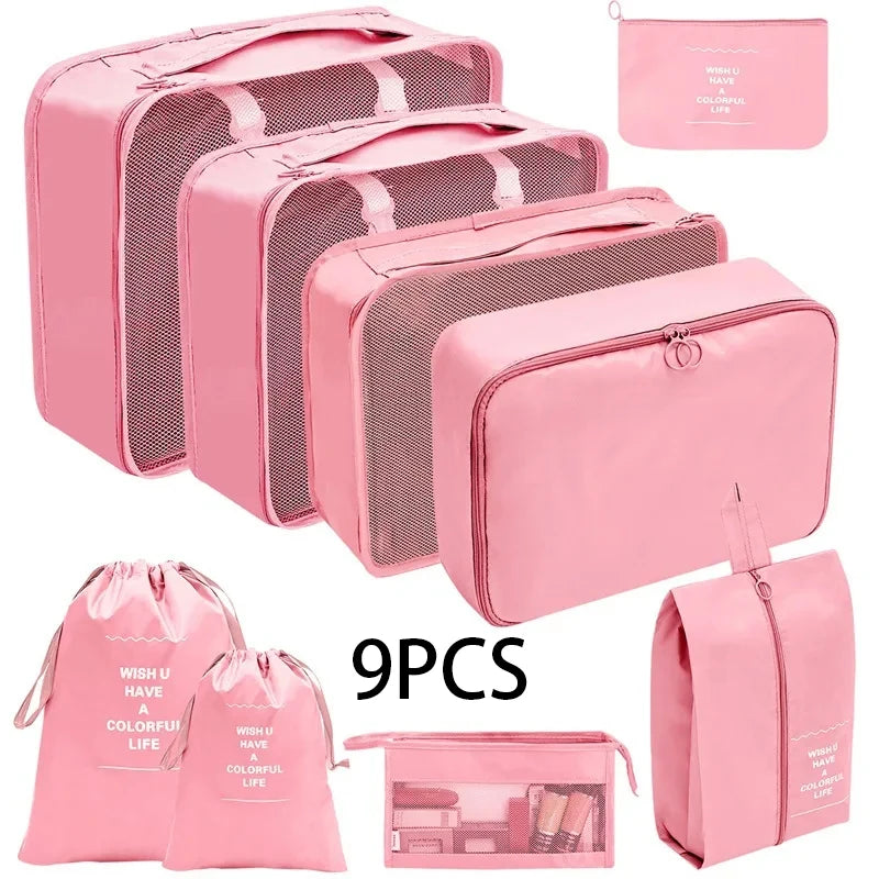 8/10-Piece Travel Storage Bag Set - Large Capacity Toiletries, Cosmetics, and Clothing Organizers for Efficient Packing