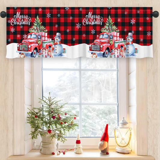 Christmas Tree Short Curtains: Snowman & Holiday Backdrop, Festive Home Decorations for Christmas 2024 & New Year 2025