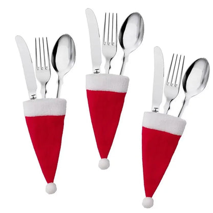 Merry Christmas 2024 Tableware Bag Holder – Christmas Hat Fork  Knife Cutlery Holder, Holiday Home Decoration