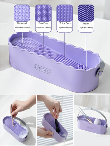 GlowUK™ Rubber Makeup Brush Cleaning Tool & Storage Box – Multi-Functional Beauty Essential