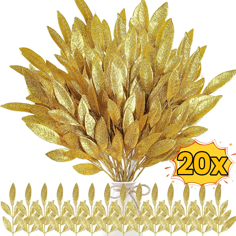 Artificial Glitter Olive Leaves: 1-20PCS Gold and Silver Xmas Tree Ornaments for DIY Christmas Décor, Home, and Party Decorations