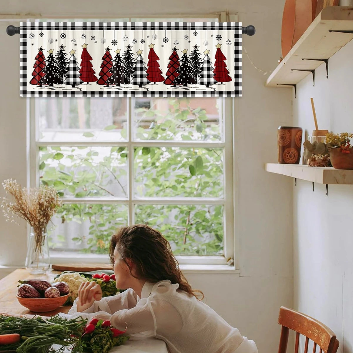 Christmas Tree Short Curtains: Snowman & Holiday Backdrop, Festive Home Decorations for Christmas 2024 & New Year 2025