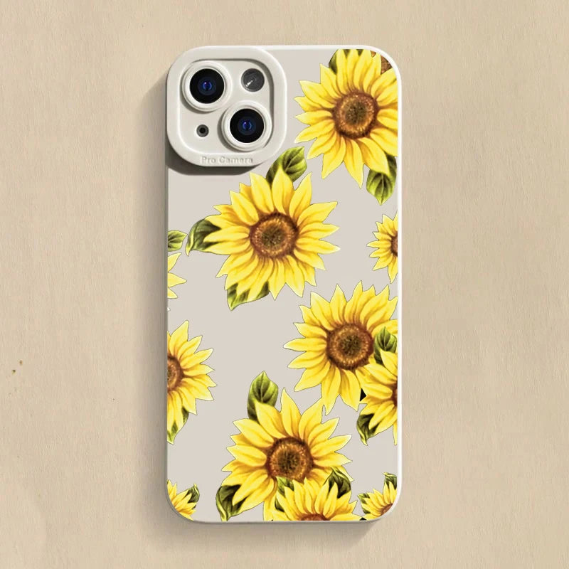 Cute Sunflower Silicone Phone Case for iPhone 13-16 Pro Max- Shockproof Soft Cover