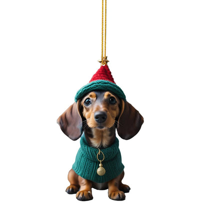 Christmas Cute Dog Tree Pendant – Adorable Holiday Car & Home Hanging Ornament for Window, Backpack, or Tree Décor