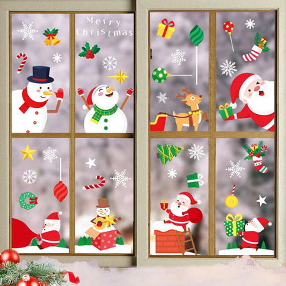 Christmas Window Stickers – Santa, Elk & Snowflake Static Cling Decals for Festive Glass & Wall Décor