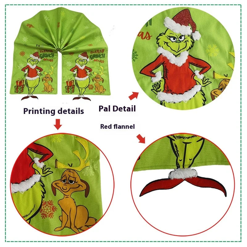 Green Shaggy Christmas Figure Set – Stockings, Tree Skirt, Table Flag & Chair Decorations