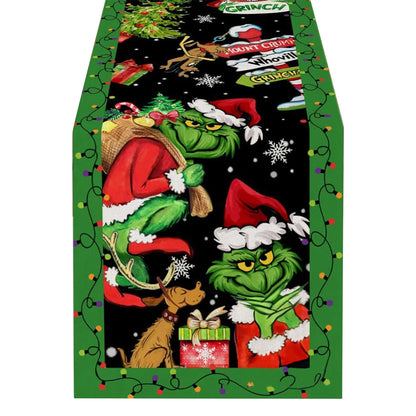 Grinch Theme Plaid Christmas Trees  Table Runner: Festive Holiday Décor for Kitchen and Dining Table