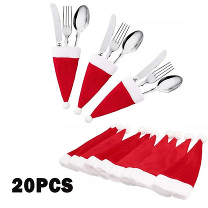 Merry Christmas 2024 Tableware Bag Holder – Christmas Hat Fork  Knife Cutlery Holder, Holiday Home Decoration