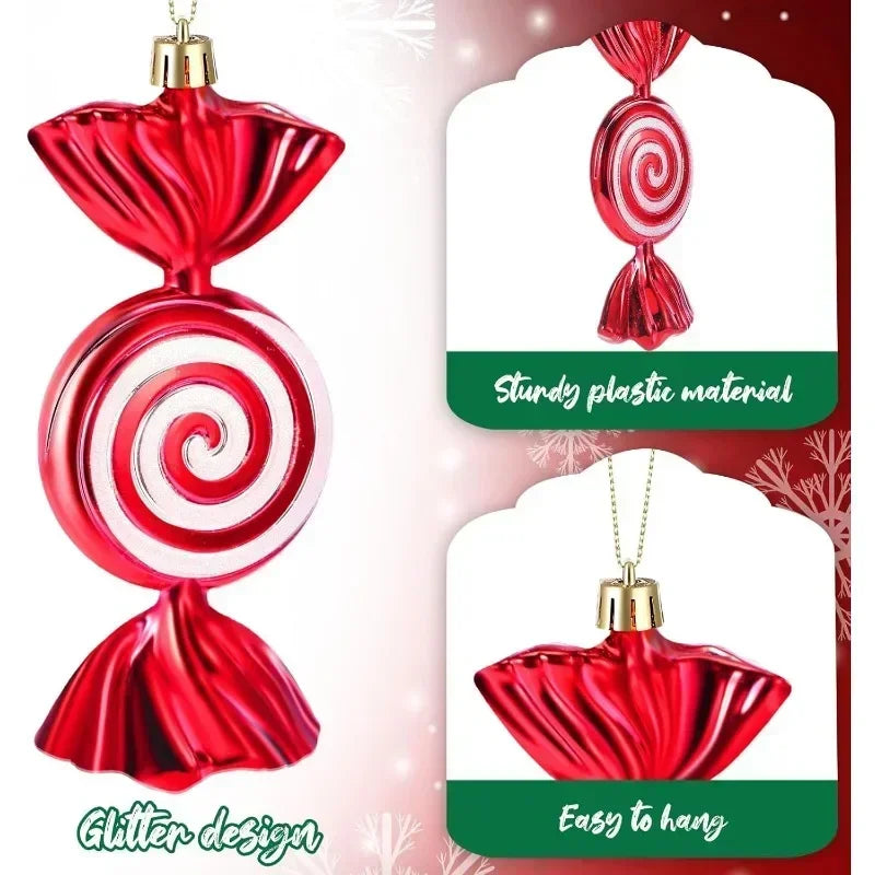 6-24PCS Christmas Lollipop Candy Cane Pendants – Hanging Ornaments for Xmas Tree, Party Decorations & New Year Gifts