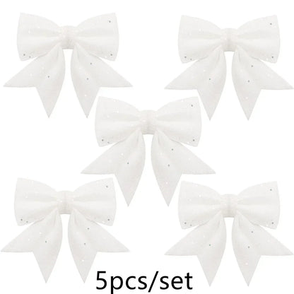 5PCS Glittering 14cm Christmas Bows: Decorative Tree Ornaments for Festive Holiday & Party Décor