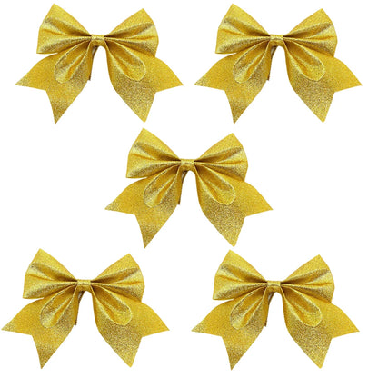 5PCS Sparkling Christmas Bow Decorations: 14cm Glitter Xmas Tree Ornaments for Holiday Parties & DIY Home Décor