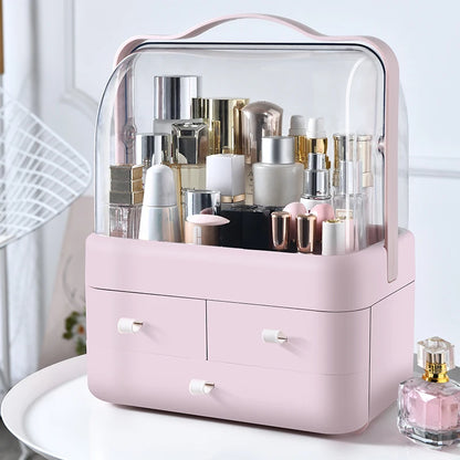 GlowUK™ Cosmetics Receiving Box with Drawer – Dust-Proof Desktop Organiser for Skincare & Makeup