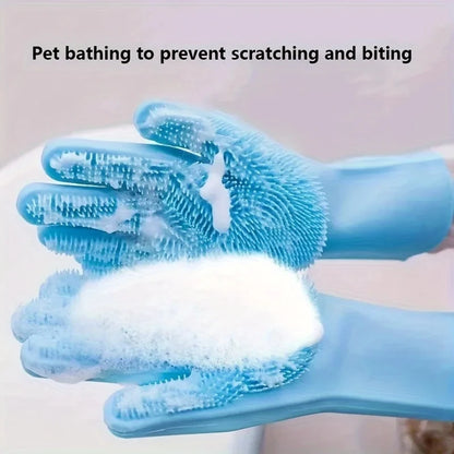 Pet Grooming Cleaning Gloves – Silicone Scrubber for Dogs & Cats, Bathing, Hair Removal, and Dishwashing Glove